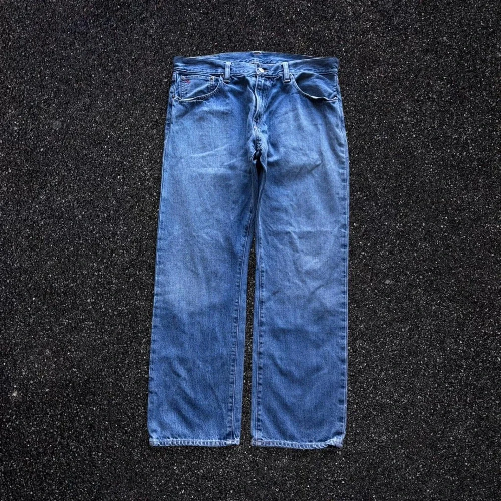 Vintage Polo Ralph Lauren Baggy Wide Leg Jeans Blue Denim Mens 36x30 Y2K